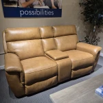 Leather/Match Power Reclining Loveseat with Power Headrest & Console