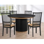 Magnolia Black 5-piece Round Dining Set With Wooden Seat Chair