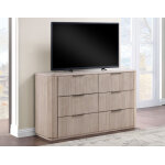 Henry 65″ 6-drawer Reeded Dresser, Tan Finish - Image 3