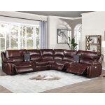Denver Dual-power 6-piece Leather Sectional, Brown