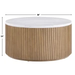 Colvin, 36″ Round White Marble Top Cocktail Table, Castered, Toffee - Image 7