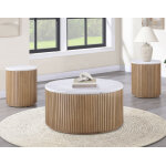 Colvin, 36″ Round White Marble Top Cocktail Table, Castered, Toffee - Image 7