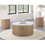 Colvin, 36″ Round White Marble Top Cocktail Table, Castered, Toffee - Image 6