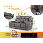 Daniel Triple Power Home Theater Leather Reclining Console Loveseat, Built-in Speakers, Heat And Massage - Image 3