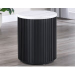 Colvin, 18″ Round White Marble Top End Table, Black