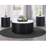 Colvin, 36″ Round White Marble Top Cocktail Table, Castered, Black - Image 6