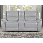 Alexandria Leather Power Reclining Console Loveseat, Stone