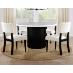 Colvin 5-piece 52″ Round White Marble Dining Set, Black Finish