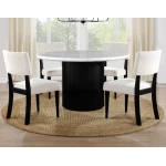 Colvin 5-piece 52″ Round White Marble Dining Set, Black Finish