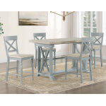 Darcy 5-piece 64-82″counter Set With 18-inch Leaf, Mint Green And Washed Linen Finish