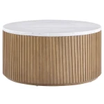 Colvin, 36″ Round White Marble Top Cocktail Table, Castered, Toffee - Image 3