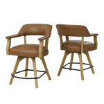 Rylie 24″ Counter Captains Chair, Natural Finish With Camel Vegan Leather - Image 4