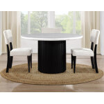Colvin 5-piece 52″ Round White Marble Dining Set, Black Finish - Image 6