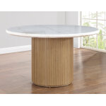 Colvin 5-piece 52″ Round White Marble Dining Set, Toffee Finish - Image 4