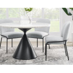 Conrad 5-piece 48″ Round White Marble Dining Set With Black Base - Image 3