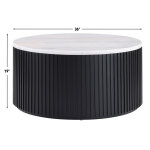 Colvin, 36″ Round White Marble Top Cocktail Table, Castered, Black - Image 8