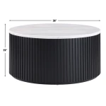 Colvin, 36″ Round White Marble Top Cocktail Table, Castered, Black - Image 7