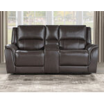 Alexandria Leather Power Reclining Console Loveseat, Chocolate