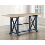 Darcy 64-82″counter Table With 18-inch Leaf, Midnight Blue And Natural Finish