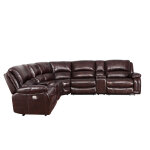 Denver Dual-power 6-piece Leather Sectional, Brown - Image 8