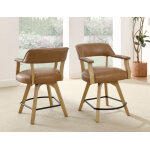 Rylie 24″ Counter Captains Chair, Natural Finish With Camel Vegan Leather - Image 3