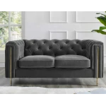 Charlene Gray Velvet Button Tufted Rolled Arm Chesterfield Loveseat - Image 2
