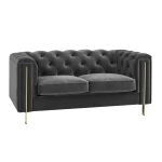 Charlene Gray Velvet Button Tufted Rolled Arm Chesterfield Loveseat - Image 4