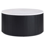 Colvin, 36″ Round White Marble Top Cocktail Table, Castered, Black - Image 3