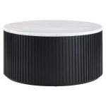 Colvin, 36″ Round White Marble Top Cocktail Table, Castered, Black - Image 2