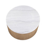 Colvin, 36″ Round White Marble Top Cocktail Table, Castered, Toffee - Image 6