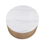 Colvin, 36″ Round White Marble Top Cocktail Table, Castered, Toffee - Image 5