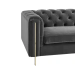Charlene Gray Velvet Button Tufted Rolled Arm Chesterfield Loveseat - Image 8