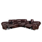 Denver Dual-power 6-piece Leather Sectional, Brown - Image 9