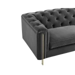 Charlene Gray Velvet Button Tufted Rolled Arm Chesterfield Loveseat - Image 9