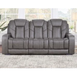 Daniel Triple Power Immersive Audio Leather Reclining Sofa With Drop-down Control Console, Built-in Speakers & Vibration, Heat, And Massage