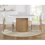 Colvin 5-piece 52″ Round White Marble Dining Set, Toffee Finish - Image 3