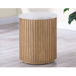 Colvin, 18″ Round White Marble Top End Table, Toffee