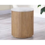 Colvin, 18″ Round White Marble Top End Table, Toffee