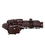 Denver Dual-power 6-piece Leather Sectional, Brown - Image 7
