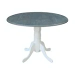 Dining Essentials -Round Drop Leaf Pedestal Table in Heather Gray & White - Image 3
