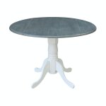 Dining Essentials -Round Drop Leaf Pedestal Table in Heather Gray & White
