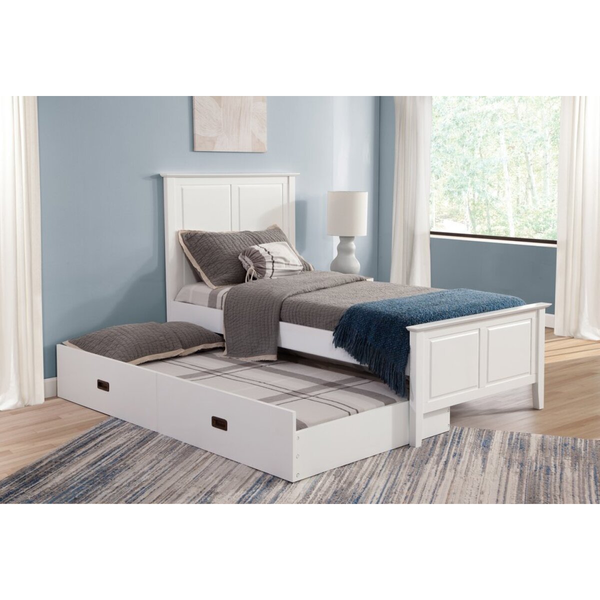 a4315c9051ffcd5afcb07e350fdeef99 Tykes Bedroom - Pure White Lancaster Twin Trundle Bed - BD08- TRUNDLE - Image 1