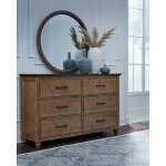 Vista Bedroom - Vista 6 Drawer Dresser and Vista Round Mirror in Hickory and Coal - BD45-1506