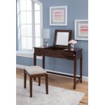 Tykes Collection- Upholstered Vanity Bench in Espresso - Image 3
