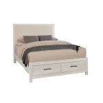 Lodge & Loft Wood Trim Upholstered Storage Bed - Ivory Cream Fabric