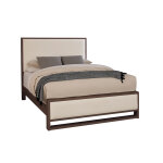 Lodge & Loft Wood Trim Upholstered Bed - Ivory Cream Fabric