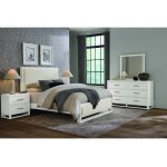 Lodge & Loft Wood Trim Upholstered Bed - Ivory Cream Fabric - Image 3