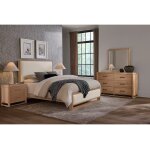 Lodge & Loft Wood Trim Upholstered Bed - Ivory Cream Fabric in Cal King - 842-661I-166I-944-MS1 - Image 5