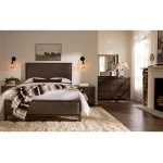 Lodge & Loft Wood Trim Upholstered Bed - Sedona Brown Fabric - 840-551Y-155Y-922 - Image 2