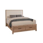 Lodge & Loft Wood Trim Upholstered Storage Bed - Ivory Cream Fabric - 842-661I-066B-502-666